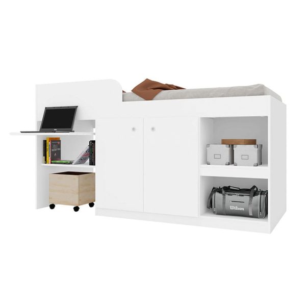 Cama multifuncional Juvenil blanco con escritorio y mini closet dos puertas