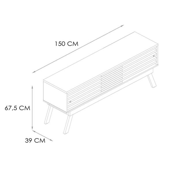 La mesa de tv 65" Frizz 1.5 cuenta con dos amplios estantes con puerta corrediza. Disponible en tres colores diferentes