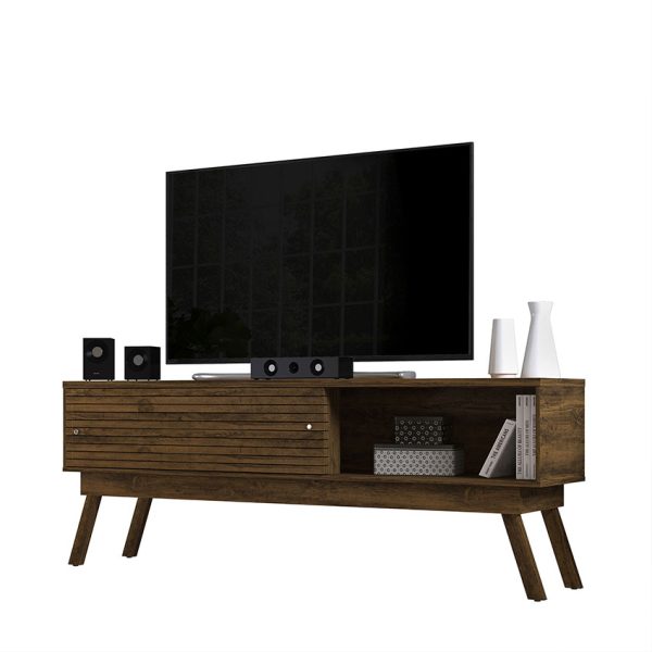 La mesa de tv 75" Frizz 1.8 ofrece amplios módulos de almacenamiento con puerta corrediza. Disponible en tres tonos diferentes