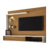 El panel TV 50" Suspensa Frizz cuenta con estantes de vidrio, luces LED y un diseño moderno y sofisticado