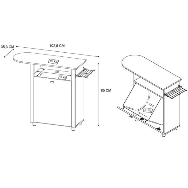 La mesa de planchar Maria cuenta con soporte para plancha, repisa, perchero y gaveta ideal para ubicar en la cocina o zona de planchado