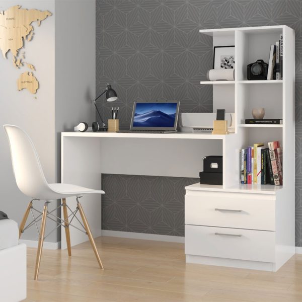 El escritorio biblioteca Poli es ideal para la organización, cuenta con cinco estantes que facilitan el orden