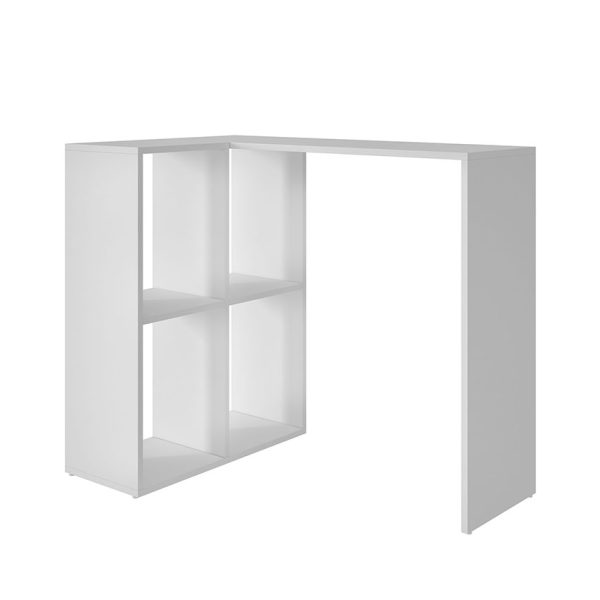 El escritorio estante Qatar tiene un diseño funcional con cuatro estantes laterales al escritorio en color blanco