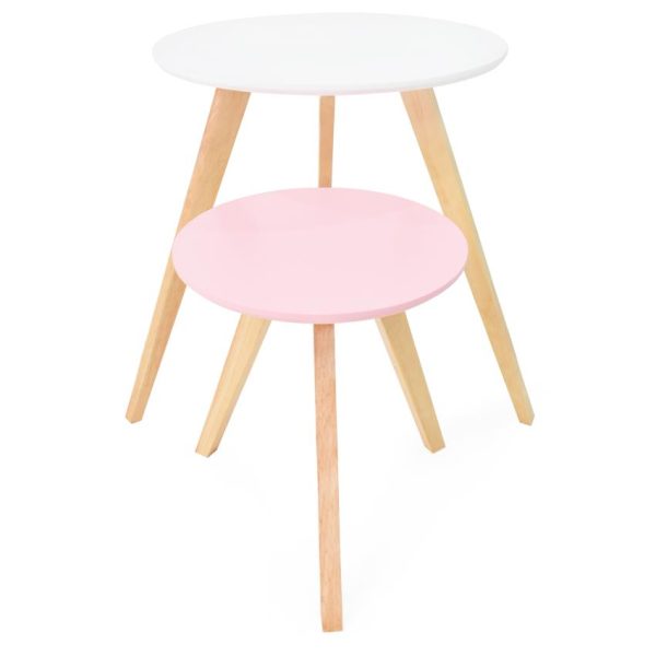 Mesas auxiliares en madera color blanco/rosado