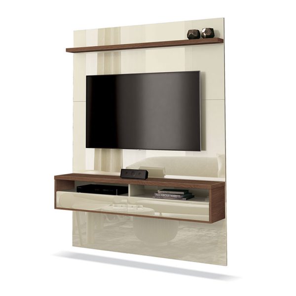 Panel de TV con elegante diseño, con repisa, dos compartimientos y dos puertas