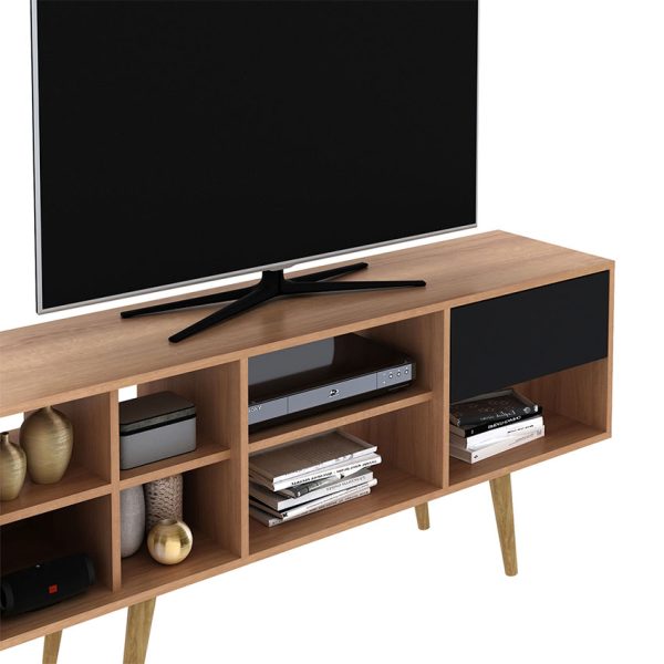Mesa de televisión ideal para un televisor de 55 pulgadas con un cajón y tres entrepaños