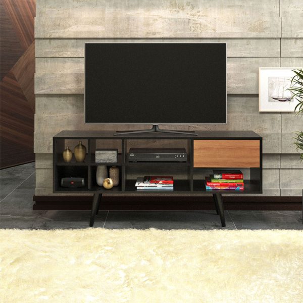 Mesa de televisión ideal para un televisor de 55 pulgadas con un cajón y tres entrepaños