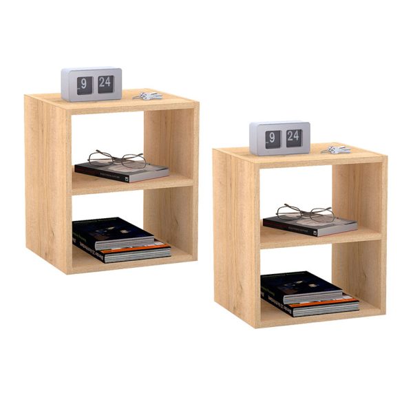 Combo mesas de noche con dos compartimientos ideales para ubicar libros y objetos de uso diario