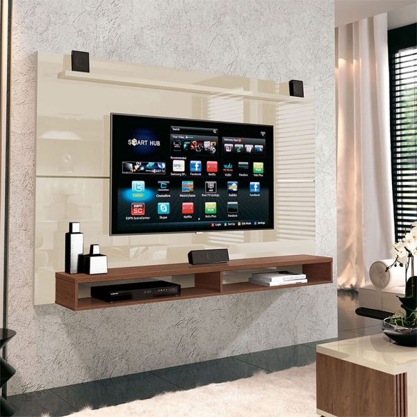 Panel para un televisor de 60 pulgadas con espacios para diferentes objetos electrónicos