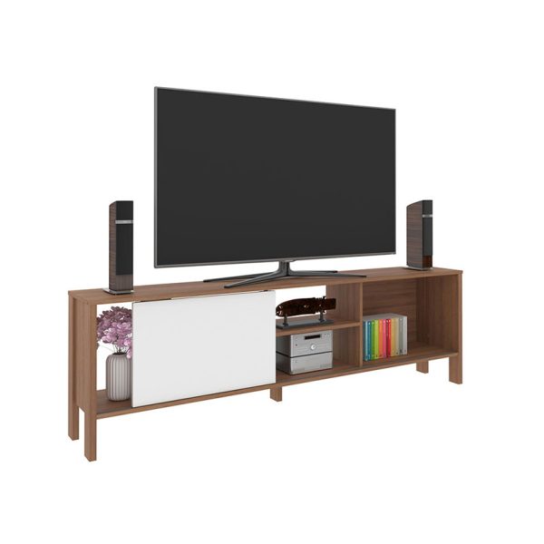 Mesa de TV Inmaculada permite la organización de diferentes objetos electrónicos y/o decorativos